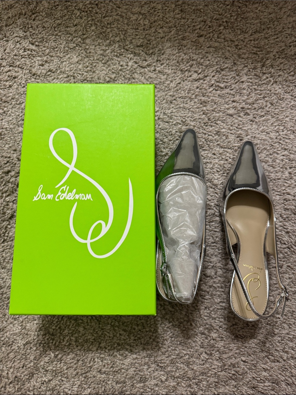 Sam Edelman Silver Pointed-Toe Slingback Flats